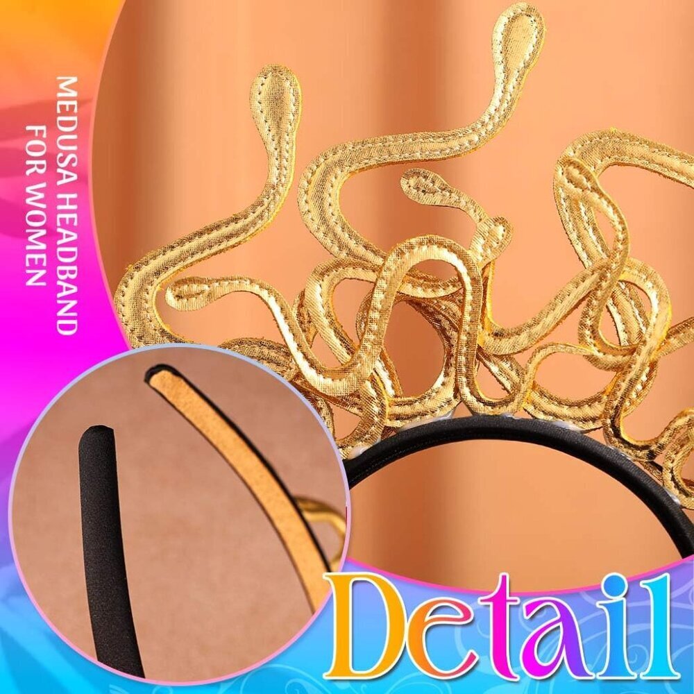 Medusa Snake Headband Gold Goddess Hair Accessory for Halloween Raves Festivals - Picture 4 of 7